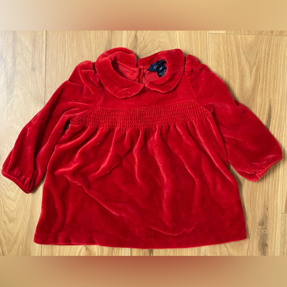 Ralph Lauren Red Velvet Collared Holiday Christmas Dress Size 18 Months